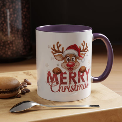 Merry Christmas Reindeer Accent Coffee Mug — Festive Holiday 11/15oz