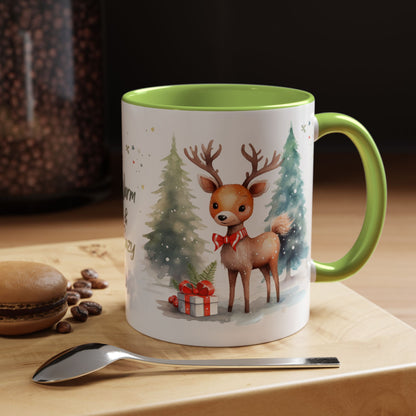 Warm & Cozy Christmas Accent Coffee Mug — Festive Santa, Reindeer & Pine Tree Holiday Drinkware