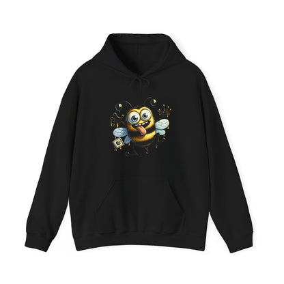 Bee Cartoon Hoodie – Cute Smiling Bee with Honey Jar & Honeycomb Graphic