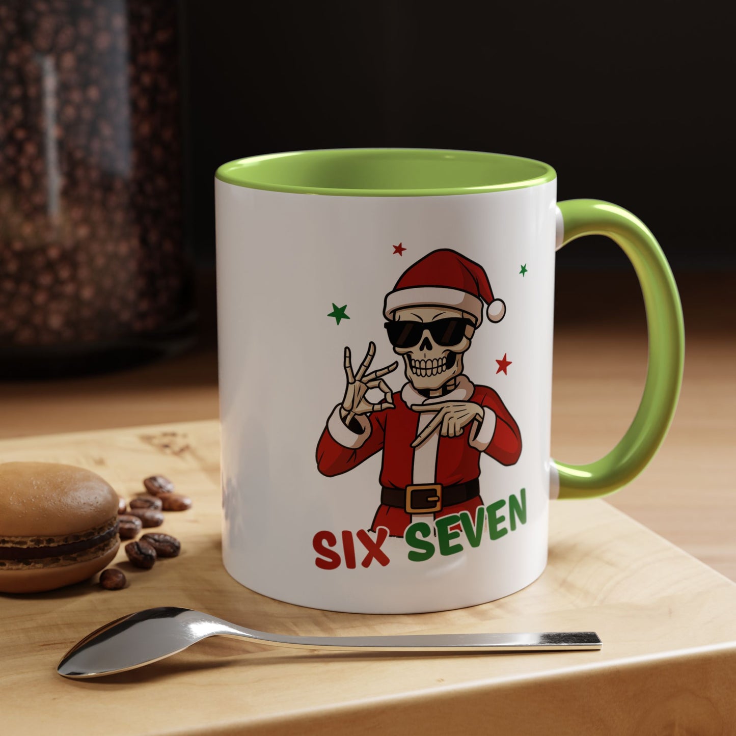 Christmas Skull Coffee Mug – 'Six Seven' Festive Santa Skull Accent Mug (11/15 oz)
