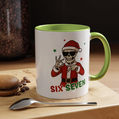 Christmas Skull Coffee Mug – 'Six Seven' Festive Santa Skull Accent Mug (11/15 oz)