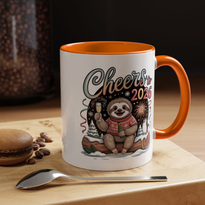 Cheers to 2026 Sloth New Year Mug – Cute Celebration Coffee Cup