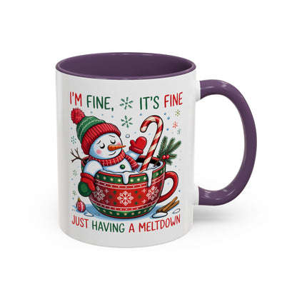 Funny Snowman Christmas Mug – I’m Fine, It’s Fine, Just Having a Meltdown Holiday Cup