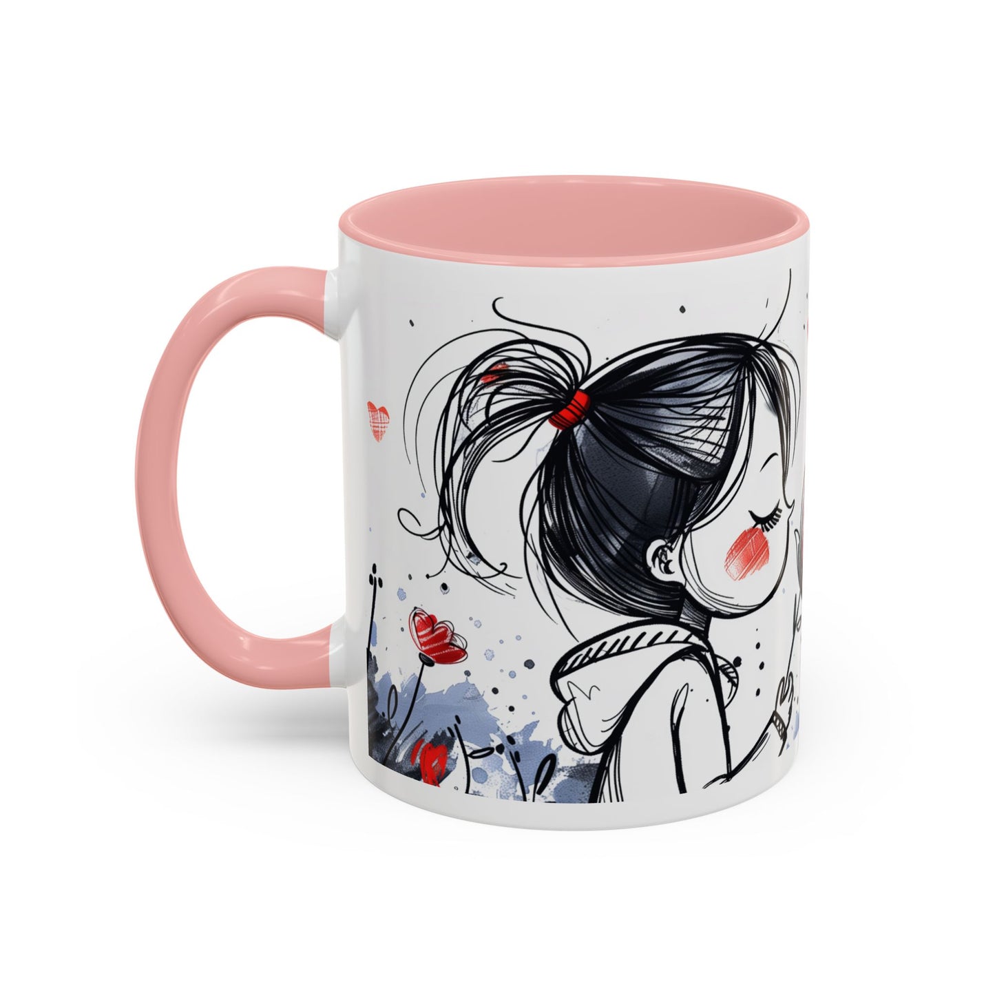 Cute Love Girl Mug – Romantic Flower Illustration Coffee Cup