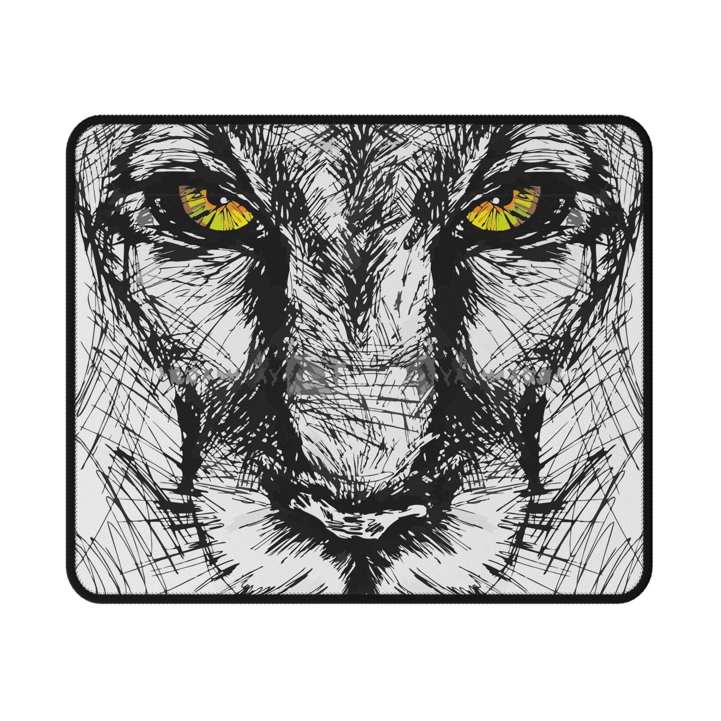 Lion Sketch Gaming Mouse Pad — Yellow-Eyed Non-Slip Desk Pad