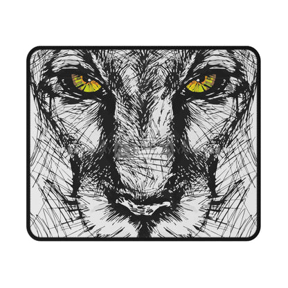 Lion Sketch Gaming Mouse Pad — Yellow-Eyed Non-Slip Desk Pad