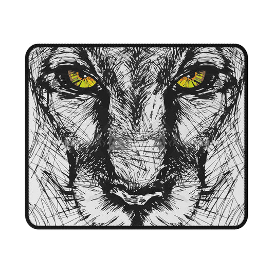 Lion Sketch Gaming Mouse Pad — Yellow-Eyed Non-Slip Desk Pad