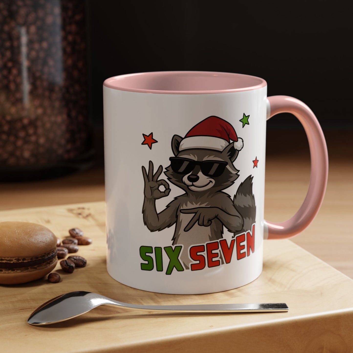 Christmas Raccoon Coffee Mug — 'Six Seven' Holiday Accent Mug (11/15 oz)