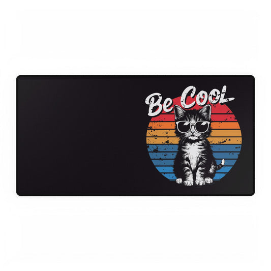 Be Cool Cat Desk Mat — Retro Sunglasses Kitten Large Mouse Pad