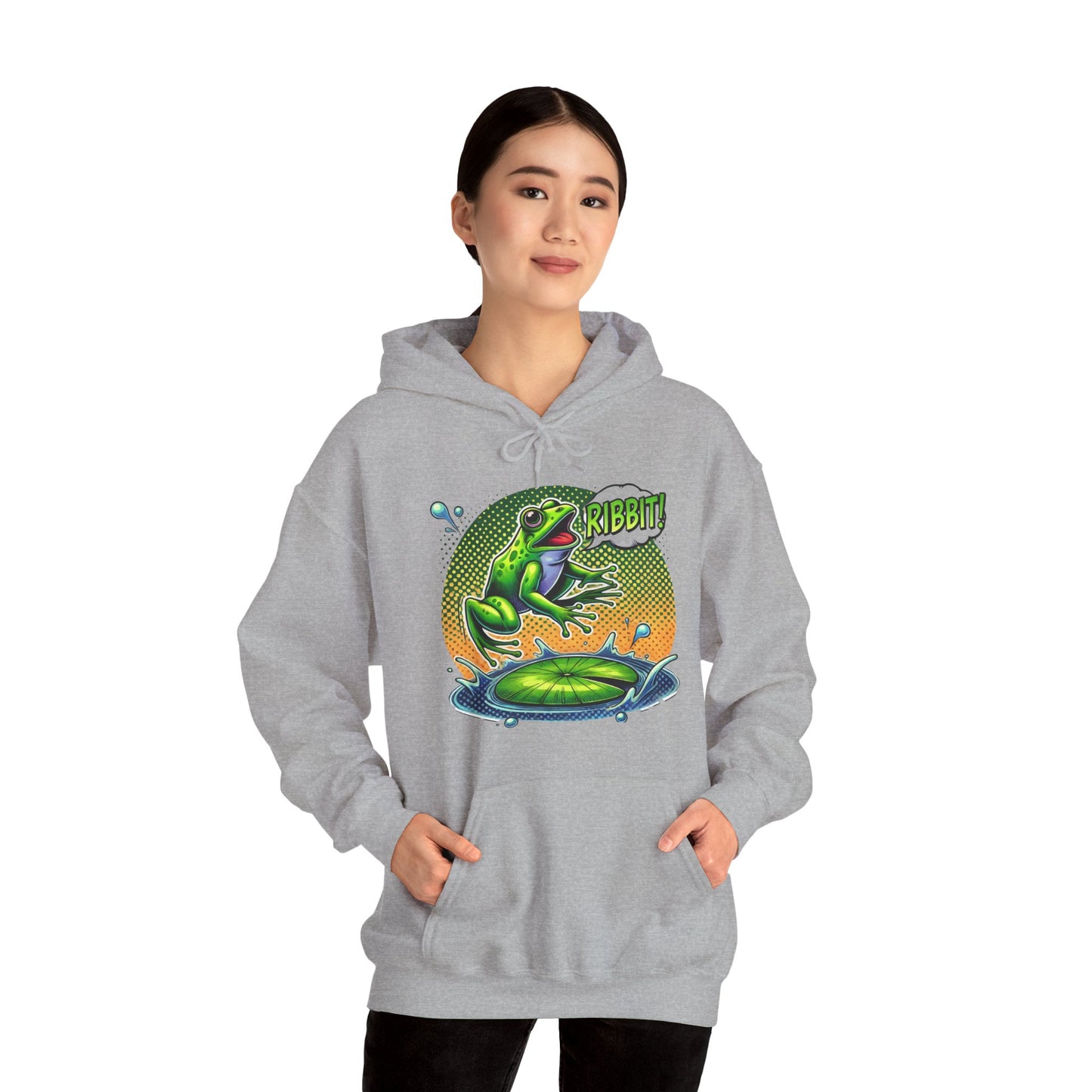 Frog Jump Hoodie – Retro Neon 'Ribbit' Graphic Sweatshirt