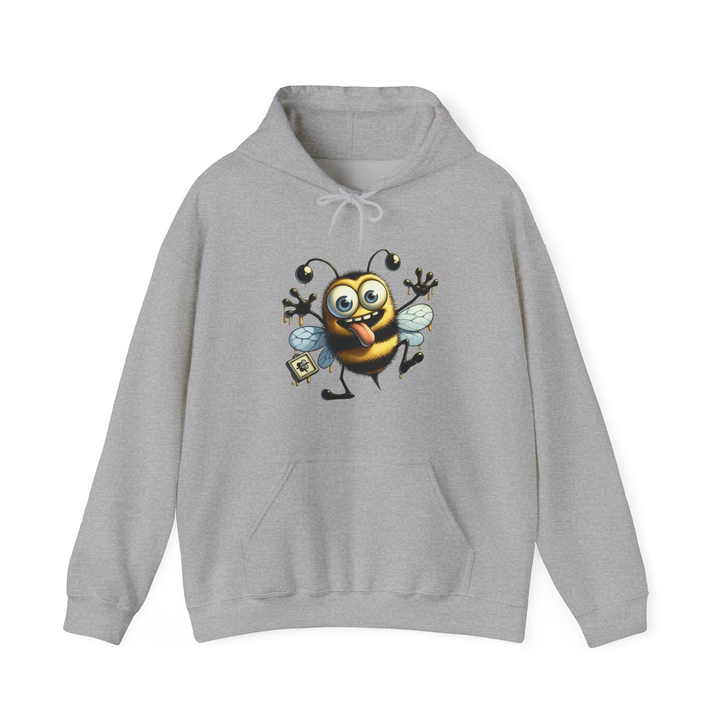 Bee Cartoon Hoodie – Cute Smiling Bee with Honey Jar & Honeycomb Graphic