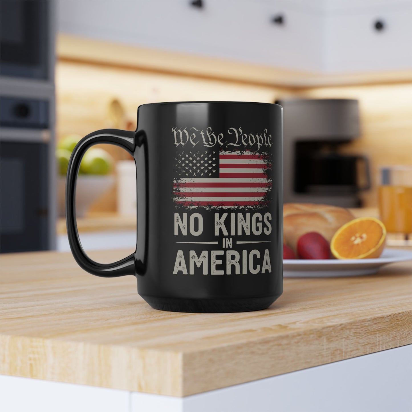 We The People No Kings in America Mug – Patriotic Coffee Cup – Vintage USA Flag Gift