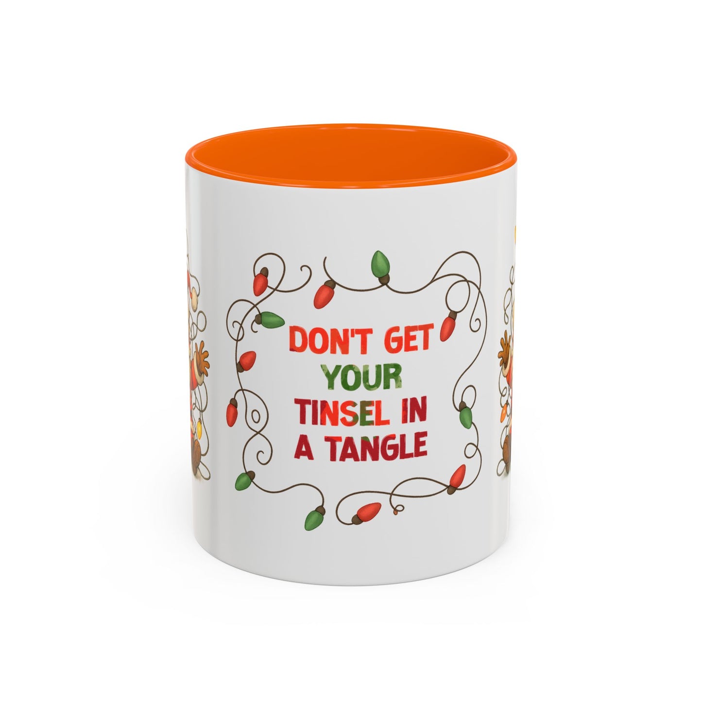 Don’t Get Your Tinsel in a Tangle – Funny Santa Christmas Mug, Holiday Lights Coffee Cup (11oz/15oz)