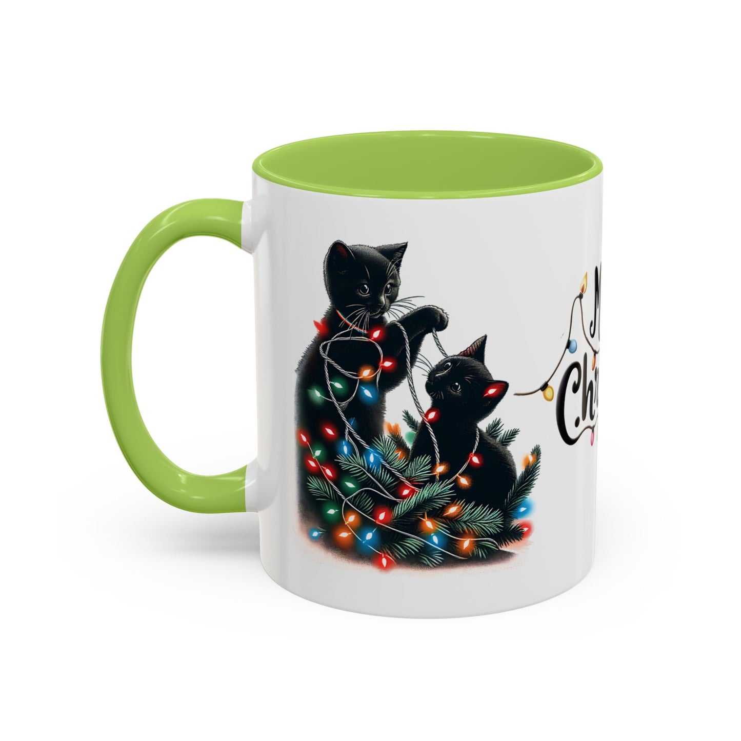 Cute Black Cat Christmas Lights Mug – Festive Holiday Coffee Cup Gift