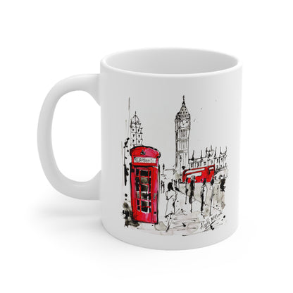 London Art Mug Big Ben Red Bus Red Phone Booth Illustration