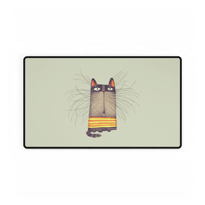 Whimsical Striped Cat Desk Mat — Large Cute Cat Mousepad for Home Office