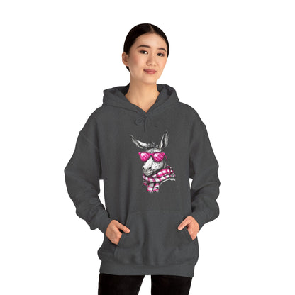 Cool Donkey Hoodie with Pink Glasses & Plaid Scarf — Cute Animal Graphic Sweatshirt