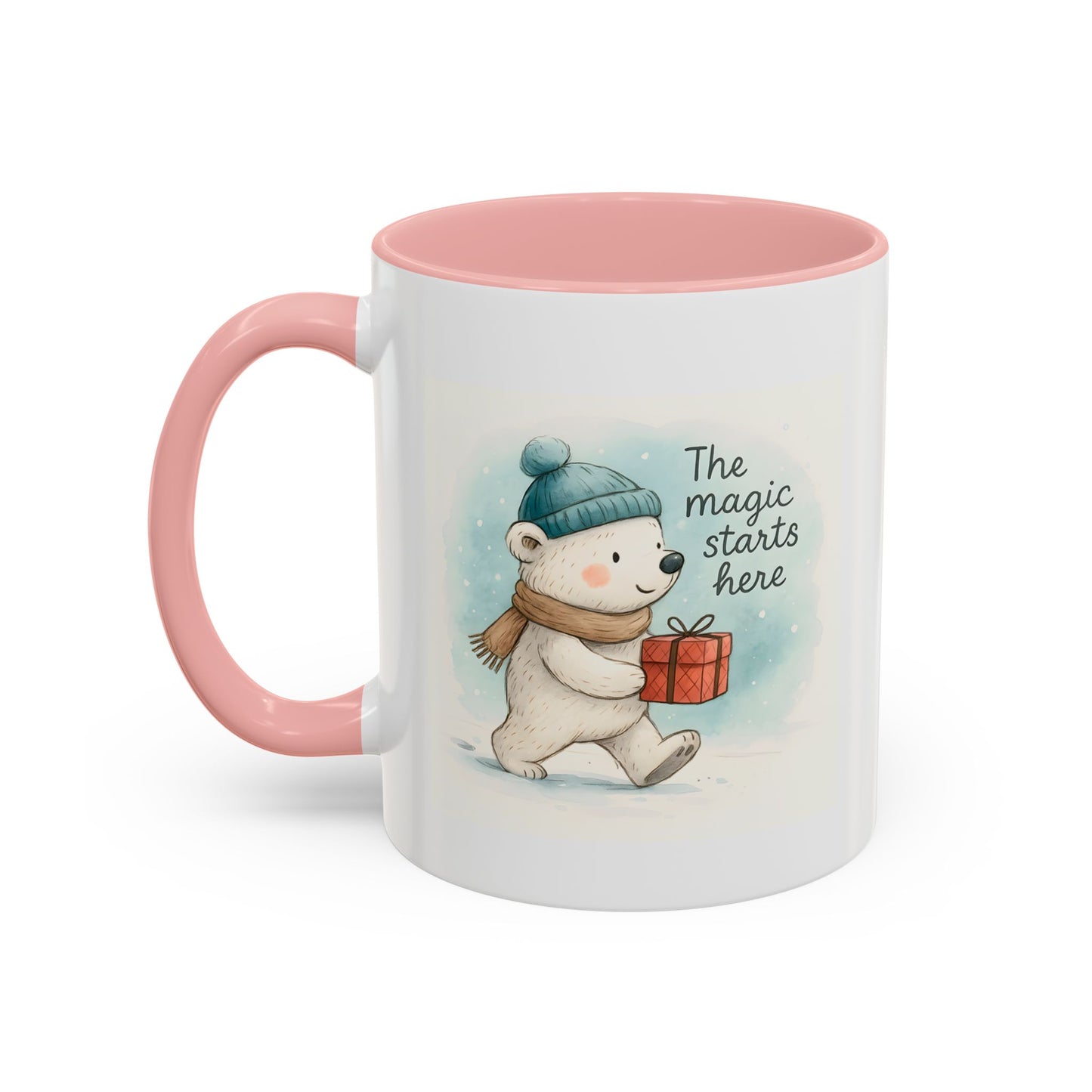 Holiday Polar Bear Coffee Mug — The Magic Starts Here Accent Christmas Mug