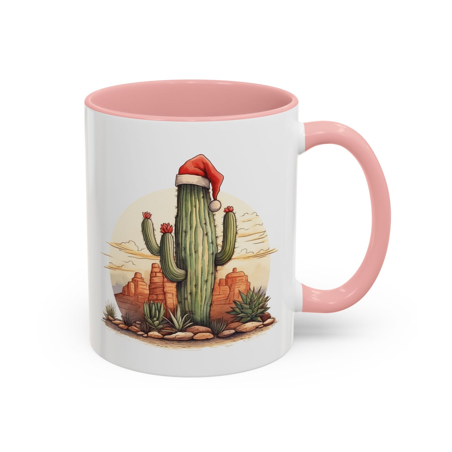 New Year Cactus Mug – Santa Hat Desert Mug – Southwestern Holiday Coffee Cup – Funny Festive Cactus New Year Gift