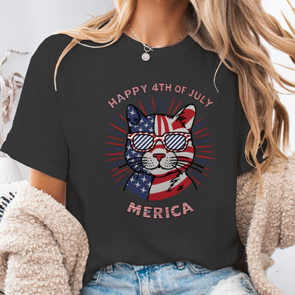 Happy 4th of July Cat Unisex T-Shirt – Patriotic Merica