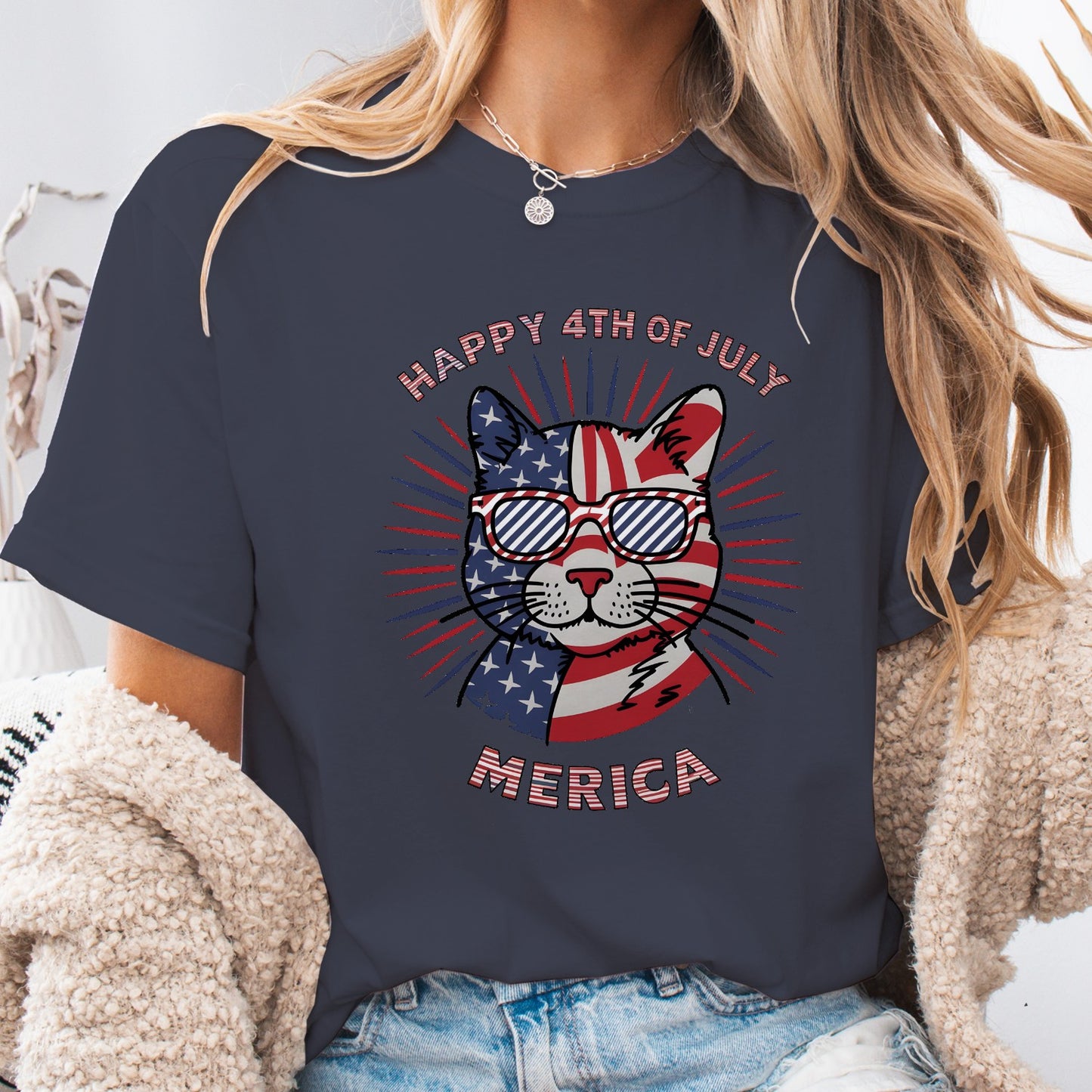 Happy 4th of July Cat Unisex T-Shirt – Patriotic Merica