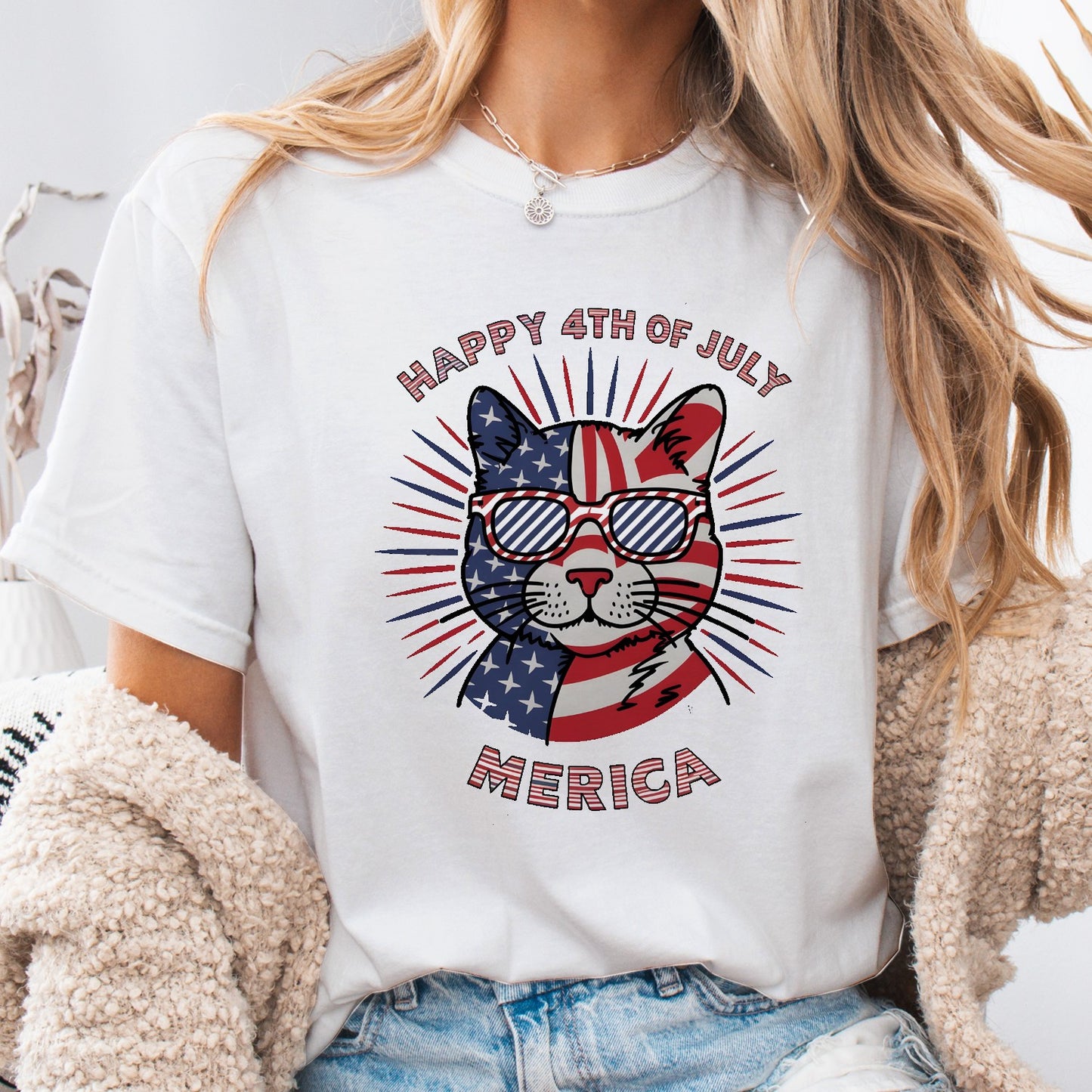 Happy 4th of July Cat Unisex T-Shirt – Patriotic Merica