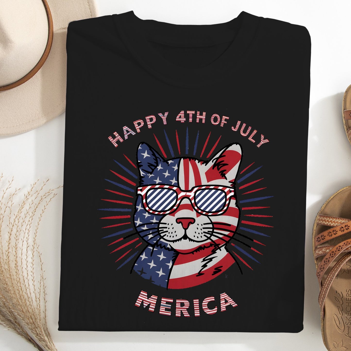 Happy 4th of July Cat Unisex T-Shirt – Patriotic Merica