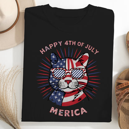 Happy 4th of July Cat Unisex T-Shirt – Patriotic Merica