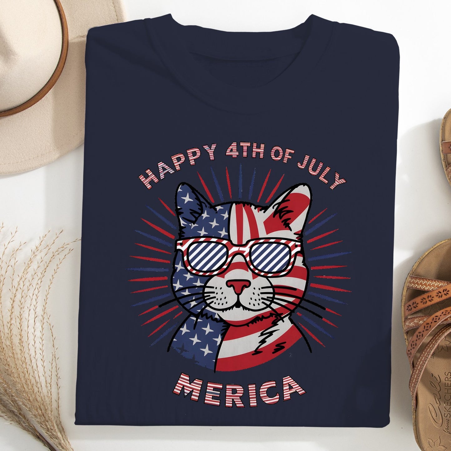 Happy 4th of July Cat Unisex T-Shirt – Patriotic Merica