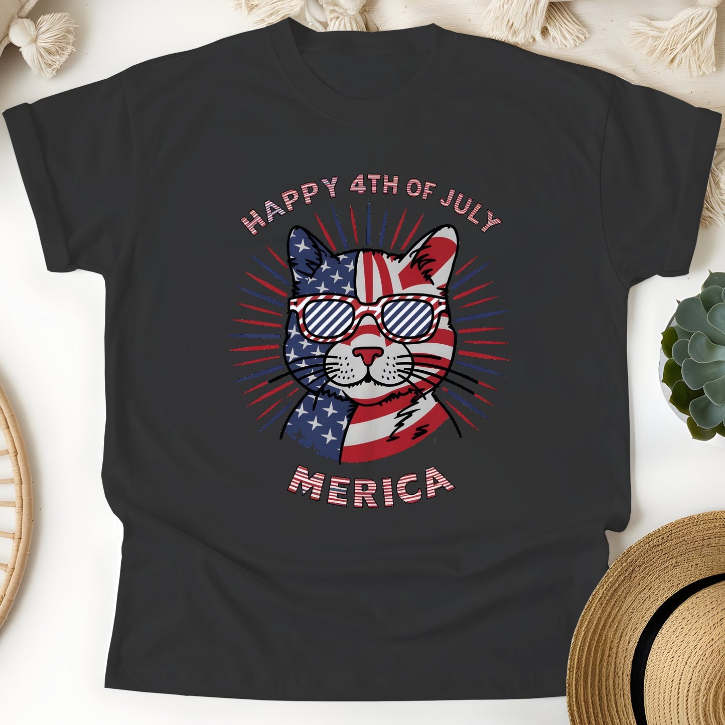 Happy 4th of July Cat Unisex T-Shirt – Patriotic Merica