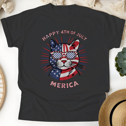 Happy 4th of July Cat Unisex T-Shirt – Patriotic Merica