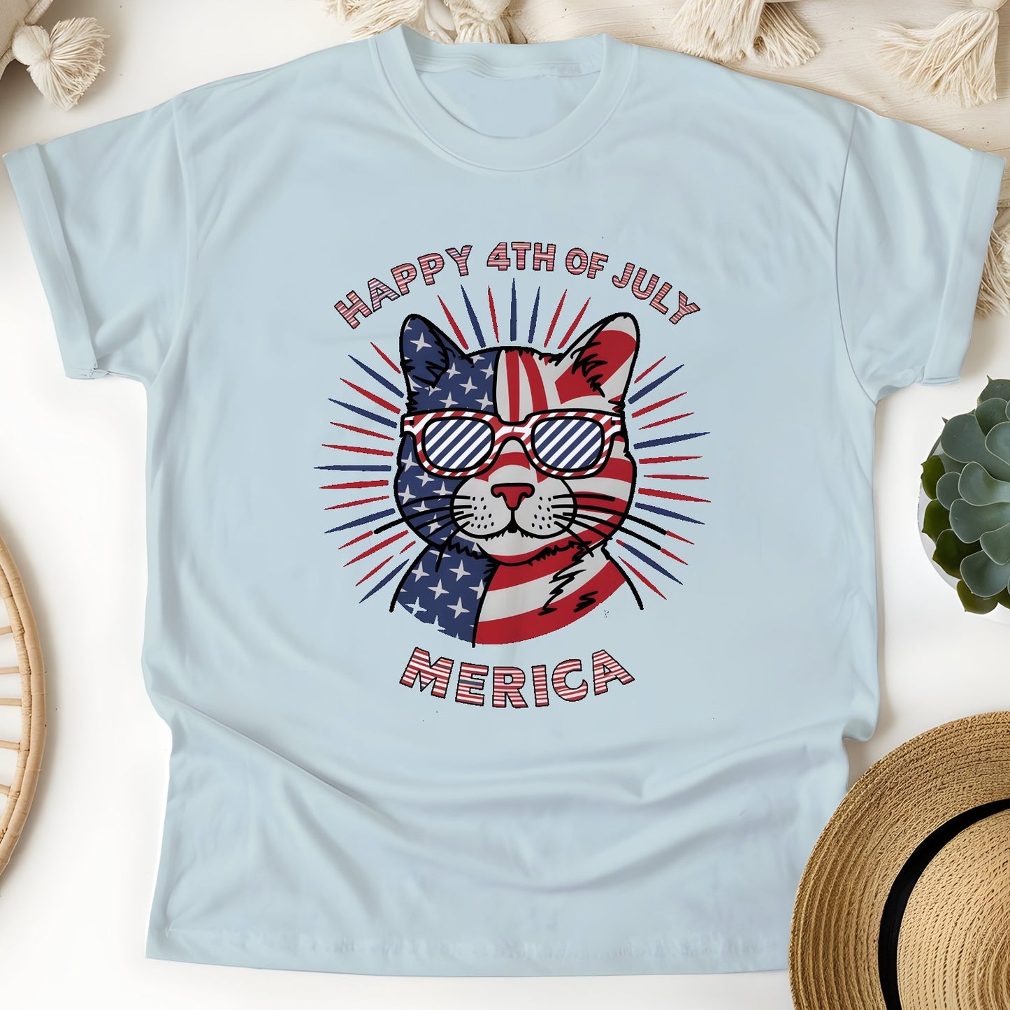 Happy 4th of July Cat Unisex T-Shirt – Patriotic Merica