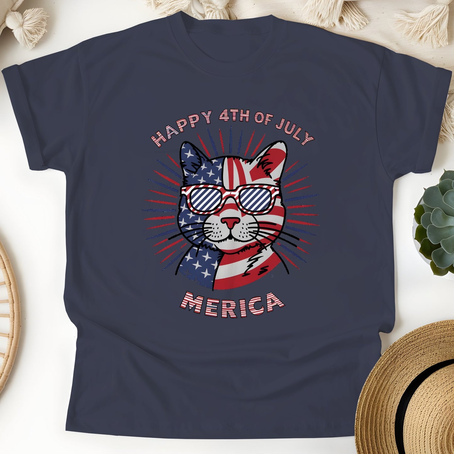 Happy 4th of July Cat Unisex T-Shirt – Patriotic Merica
