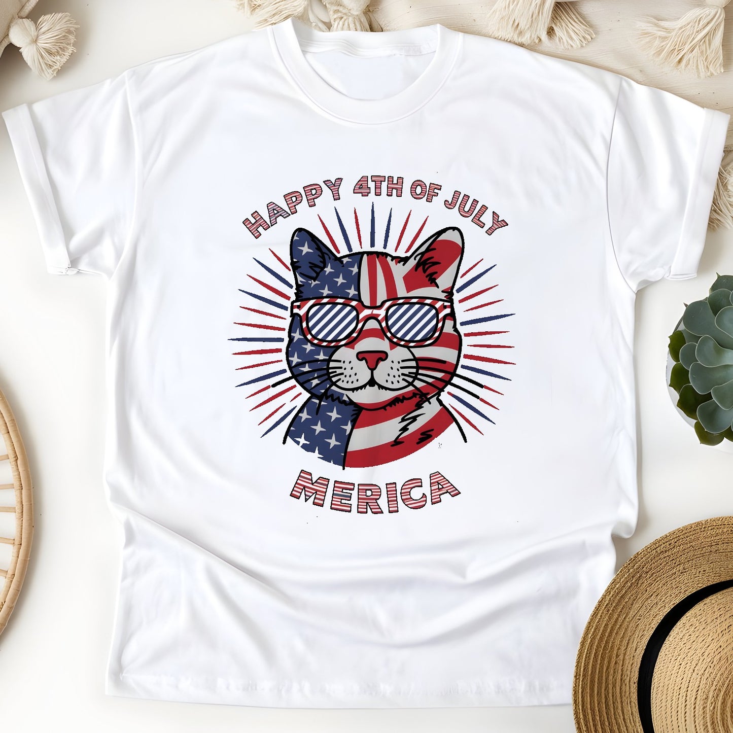 Happy 4th of July Cat Unisex T-Shirt – Patriotic Merica