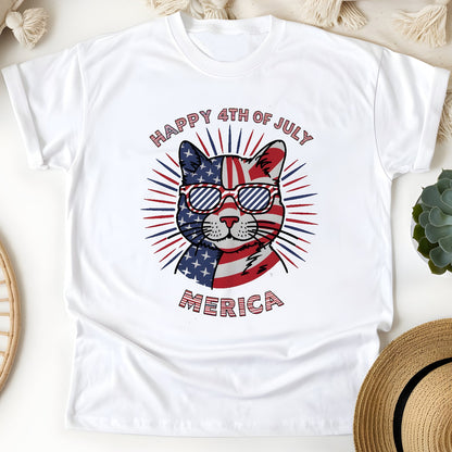 Happy 4th of July Cat Unisex T-Shirt – Patriotic Merica