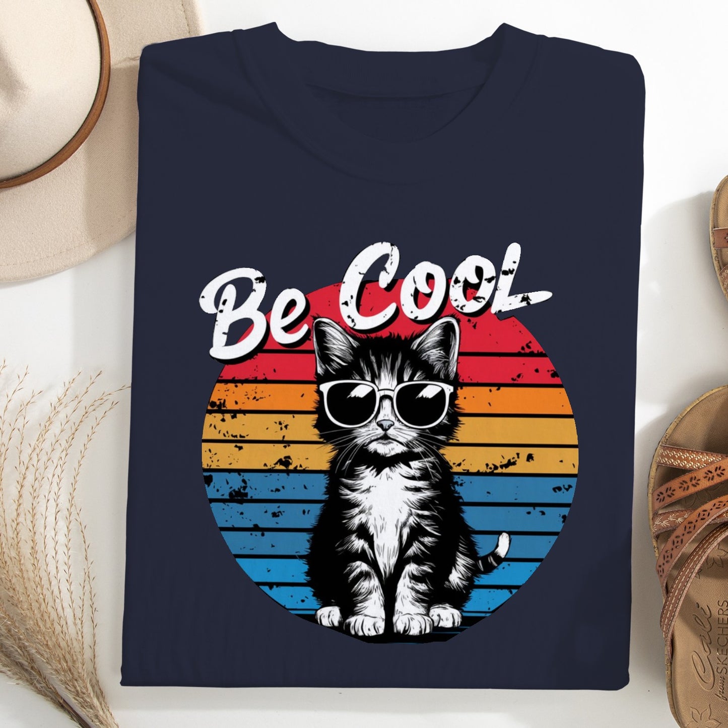 Be Cool Retro Cat Unisex T-Shirt – Vintage 80s Style Graphic Tee for Cat Lovers