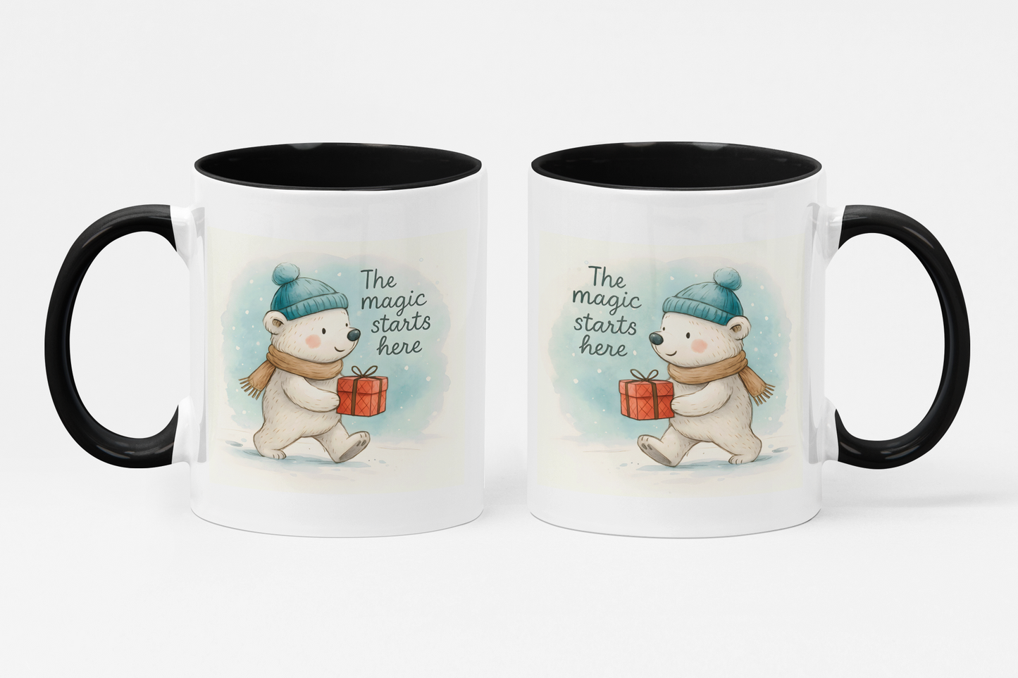 Holiday Polar Bear Coffee Mug — The Magic Starts Here Accent Christmas Mug