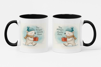 Holiday Polar Bear Coffee Mug — The Magic Starts Here Accent Christmas Mug
